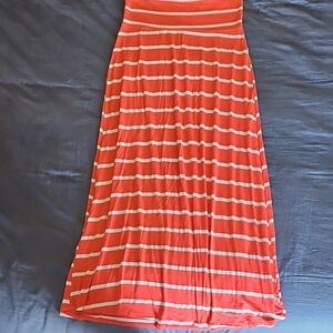 Promesa Coral and White Striped Maxi Skirt